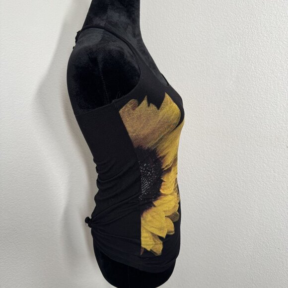Sunflower Print Black Racerback Tank Top Small Rayon & Spandex Retro Doll‎ - Picture 2 of 8